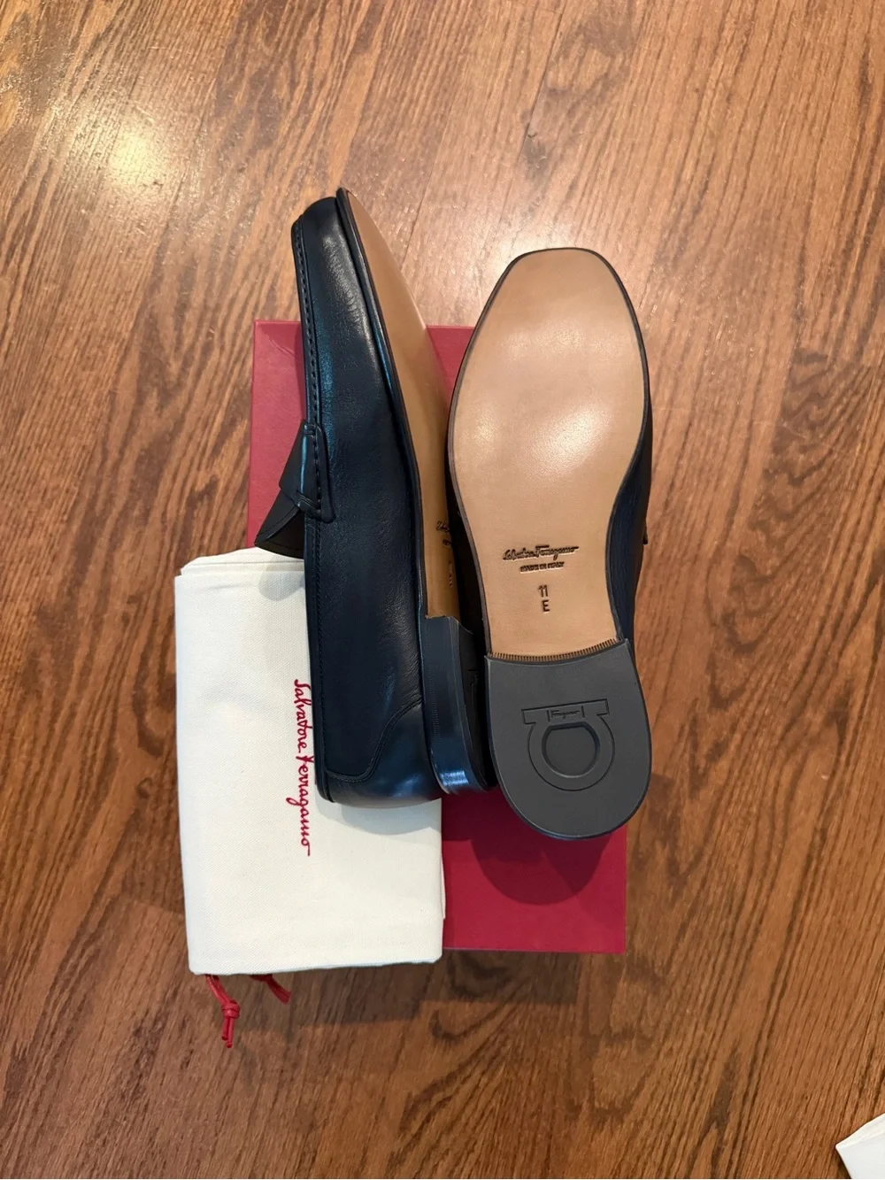 Salvatore Ferragamo Black Leather Slip-On Loafers